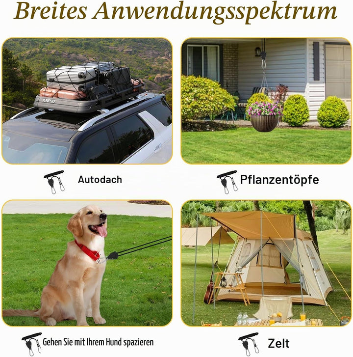 Votoko Seilratsche mit Haken, 12 Stück Winddichtes Outdoor Seil mit Ratsche mit 150 lbs Tragkraft, 1