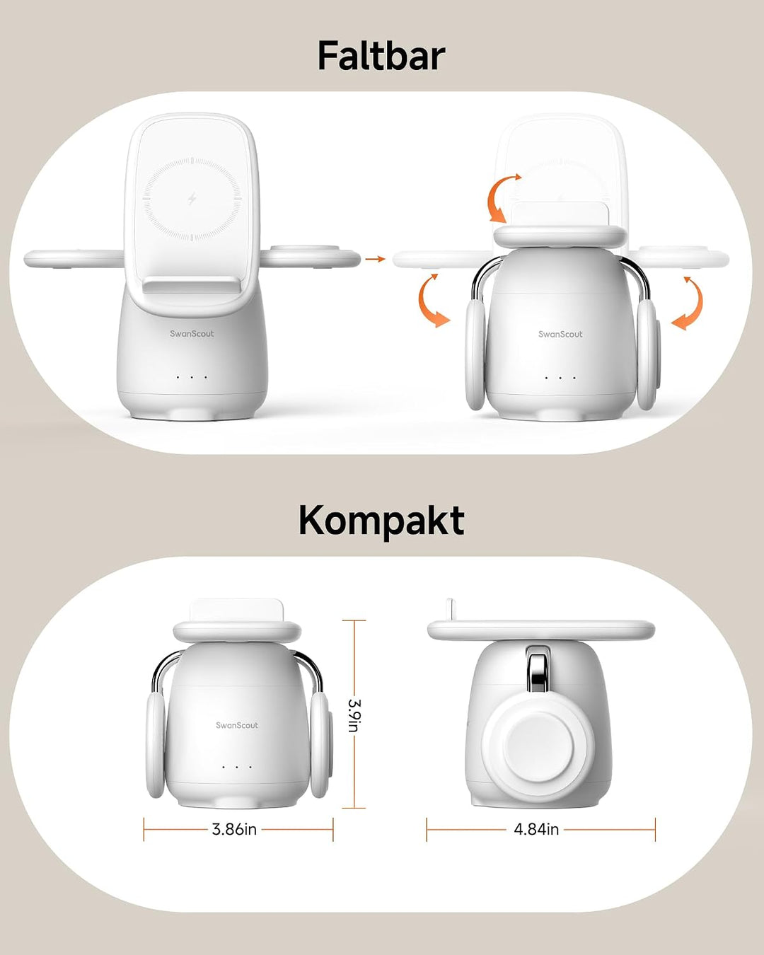 SwanScout Induktive Ladestation für Samsung S26+, 3 in 1 Wireless Charger für Samsung S25/S24/S23/Z