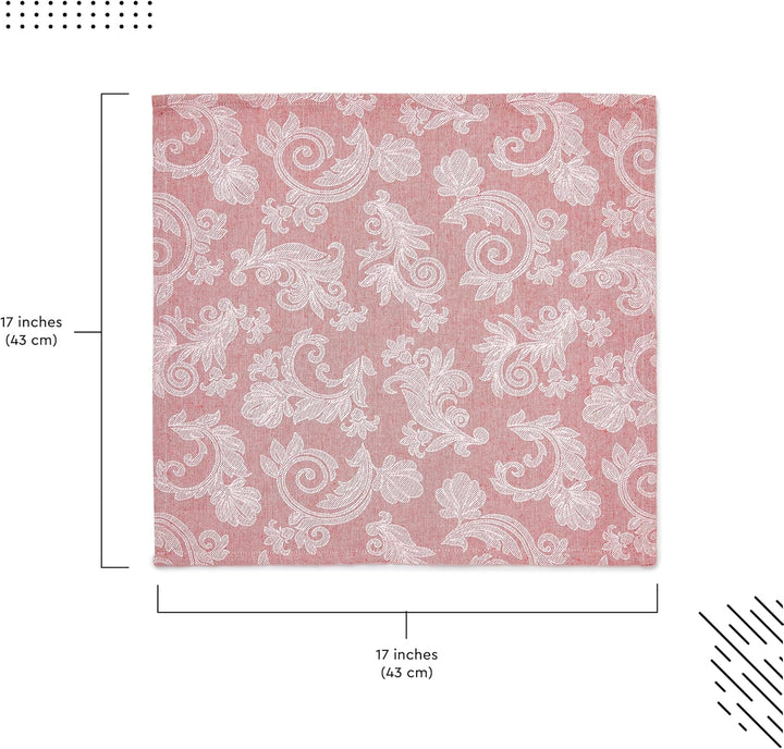 Encasa XO Esstisch Servietten Set von 12 I Grösse 45x45 cm I Blumen Red Jacquard -Stil Druck Auf Hau
