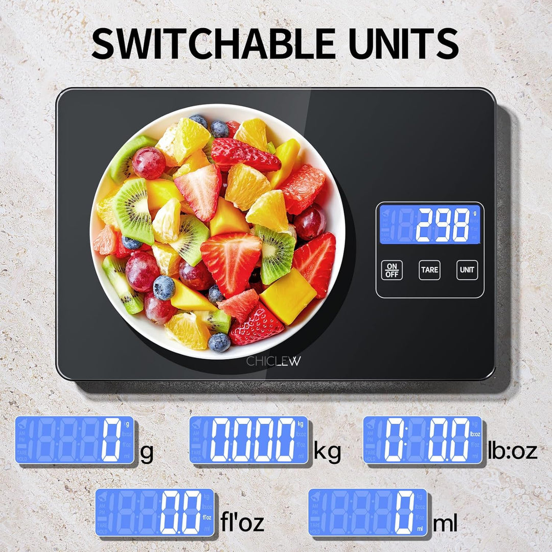 Wiederaufladbare Digitale Küchenwaage, 15KG Elektronische Waage Küche mit 5 Umschaltbaren Einheiten