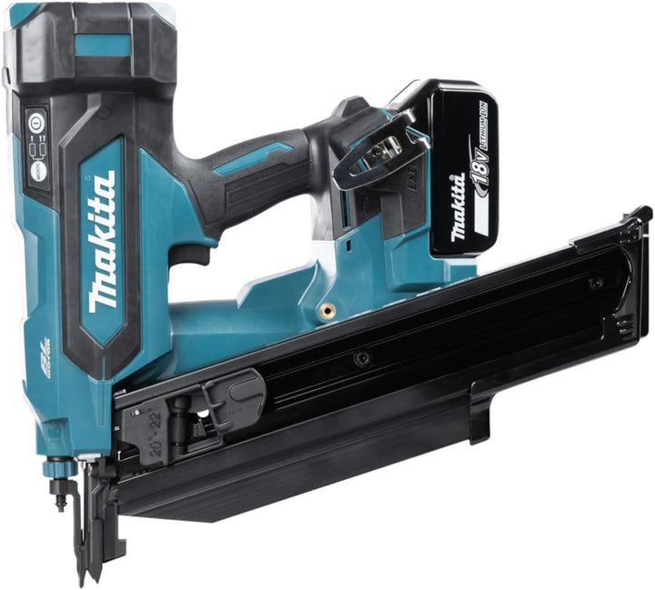Makita DBN901RTE Bürstenloser Rahmennagler, 18 V, Li-Ion, LXT, komplett mit 2 x 5,0 Ah Akkus und Lad