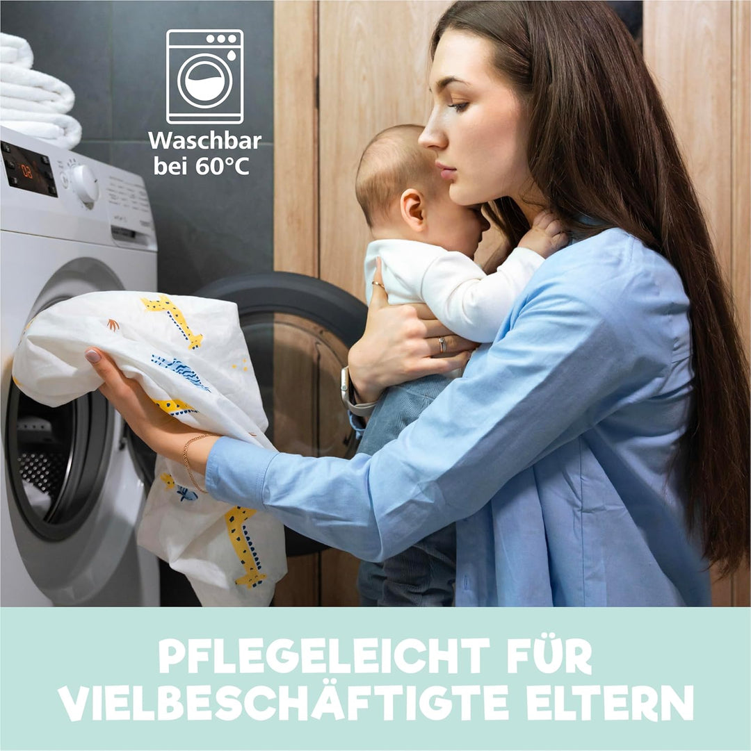 Sweety Fox 2X Spannbettlaken aus 100% Baumwolle mit Gummiband - 1X Matratzenschoner aus 100% wasserd