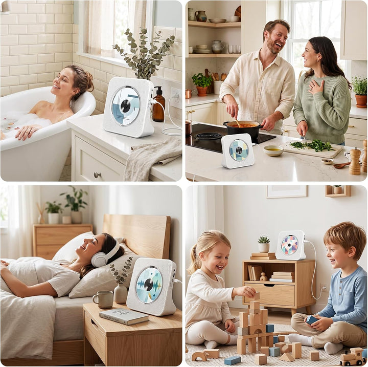 Tragbarer CD-Player mit Bluetooth, Gueray Desktop für zu Hause, Eingebaute Doppelte HiFi-Lautspreche