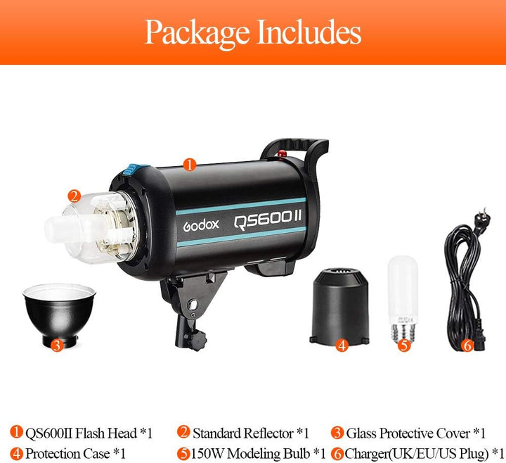 GODOX QS600II Profi Studio Mondlicht Strobe Blitz Licht 600Ws GN76 mit Modellierung Lampe Profession