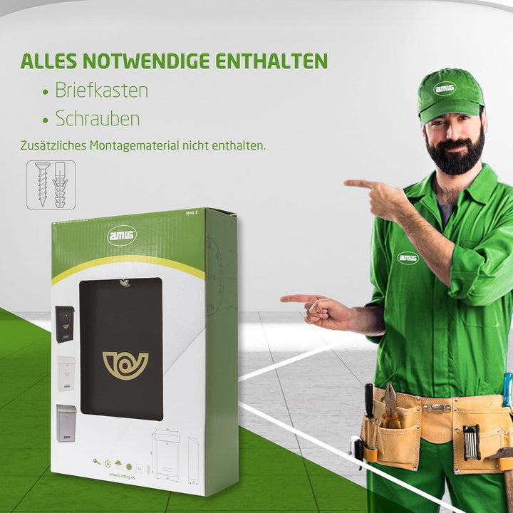 Amig - Aussenbriefkasten, Briefkasten für den Aussenbereich | Briefkasten für Wände, Mauern oder Tür