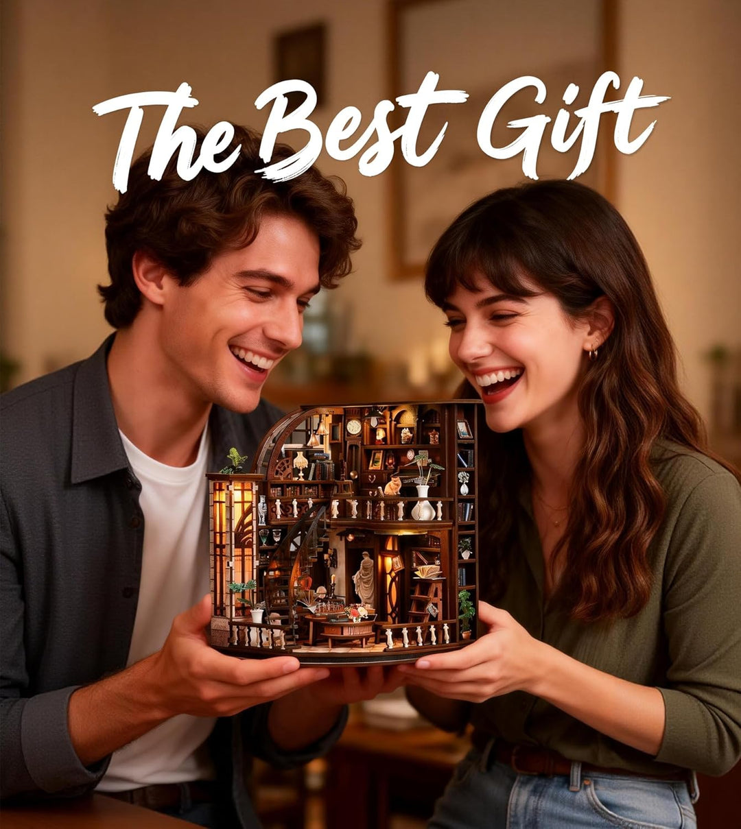 Spilay Miniatur Haus, Bacchus Bookstore 3D Holzpuzzle mit LED | DIY Miniature House Kit für Erwachse
