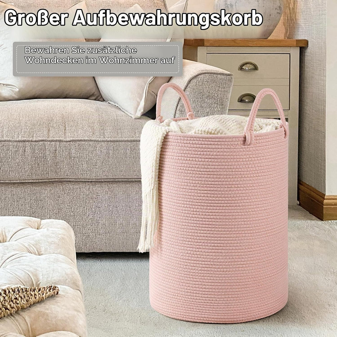 TIMEYARD Rosa Wäschekorb für Kinderzimmer, geflochtene Aufbewahrungskörbe aus Seil für Wohnzimmer od