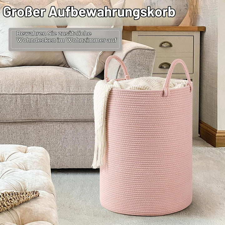 TIMEYARD Rosa Wäschekorb für Kinderzimmer, geflochtene Aufbewahrungskörbe aus Seil für Wohnzimmer od