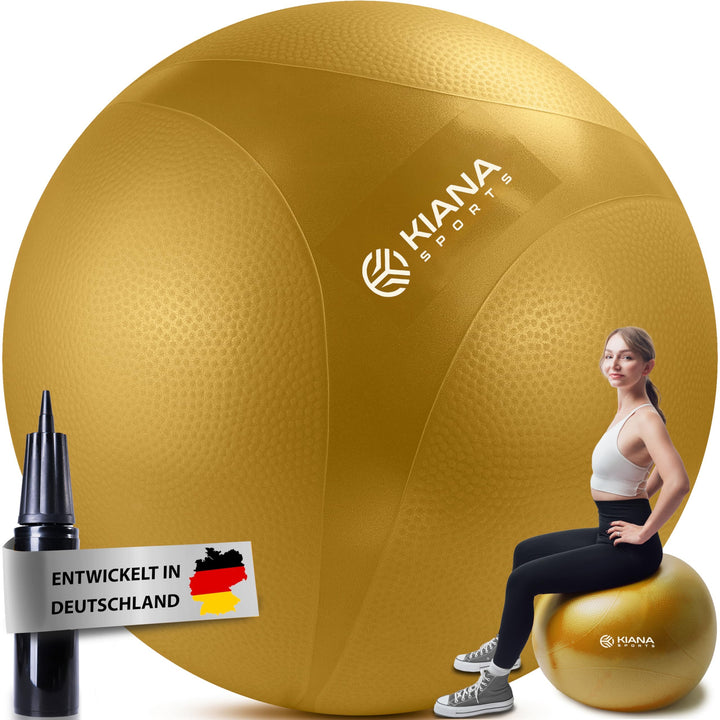 KIANA SPORTS® Gymnastikball &amp; Sitzball - 4 Grössen - Deutsche Entwicklung - Rutschfester Yoga Ball m