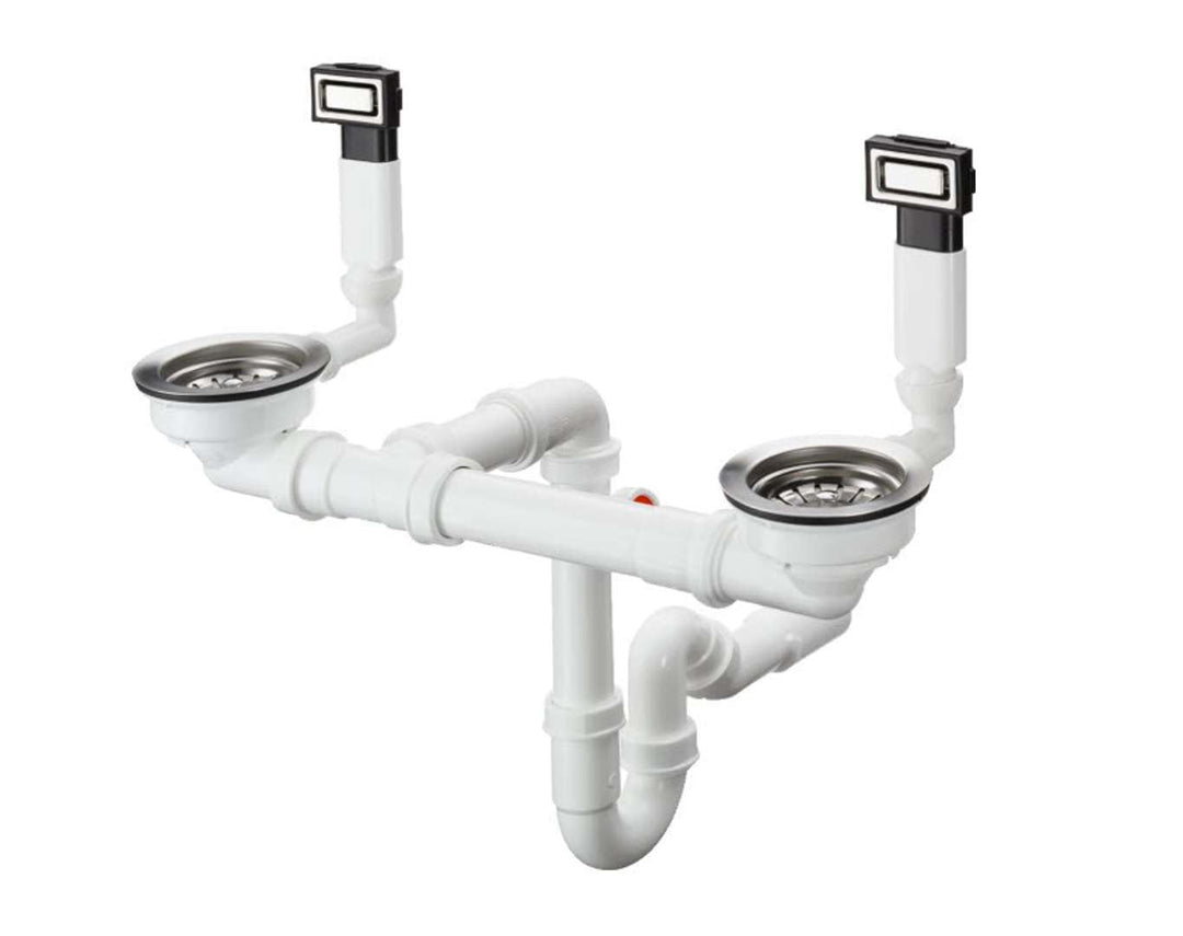 hansgrohe Manuelle Ab- und Überlaufgarnitur für Doppelbecken, edelstahl, D15-10 für Doppelbecken man