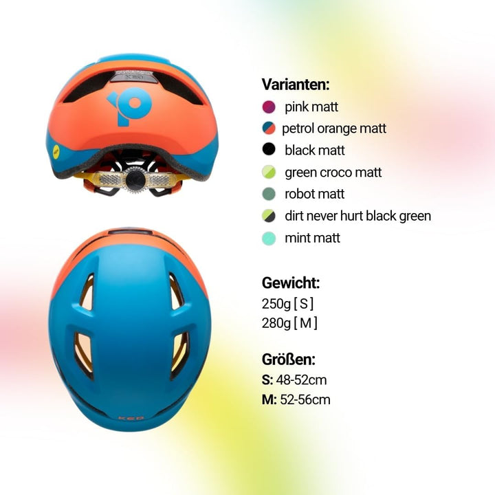 KED Unisex Jugend POP Fahrradhelm 48-52 (S) petrol orange matt, 48-52 (S) petrol orange matt