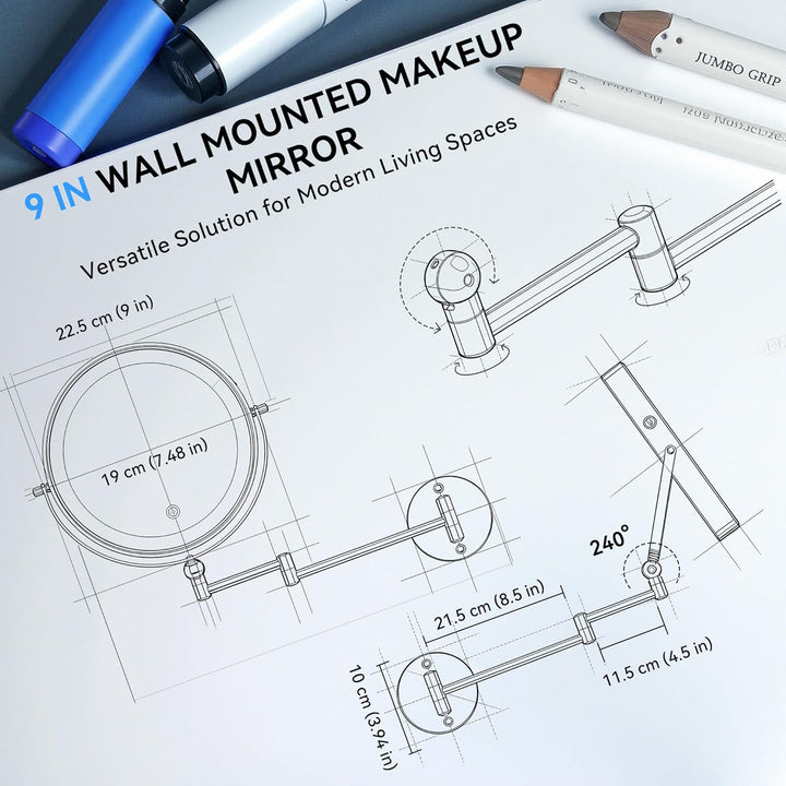 Aumxir 9" Kosmetikspiegel mit Beleuchtung, 5000mAh Wiederaufladbar Doppelseitig 1X/30X Schminkspiege