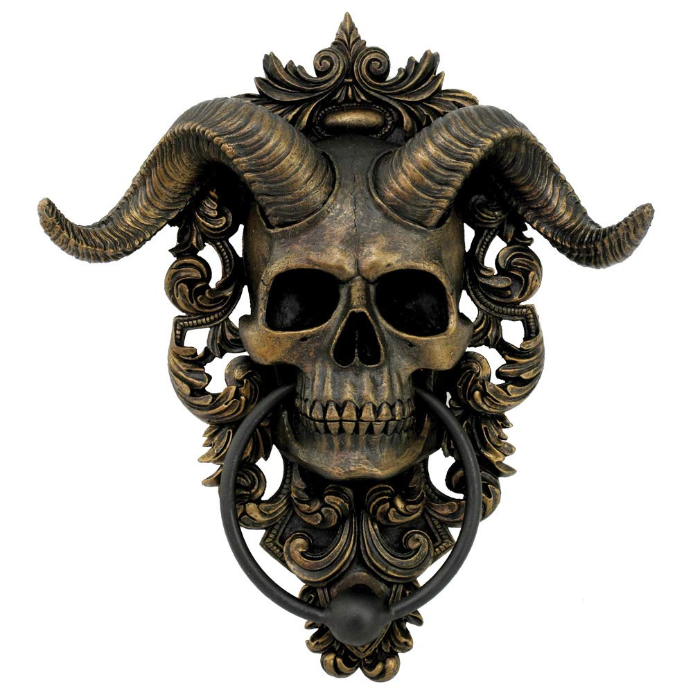Nemesis Now Diabolus Horned Skull Door Knocker, Gold Türklopfer mit Totenkopf-Motiv, goldfarben, 25