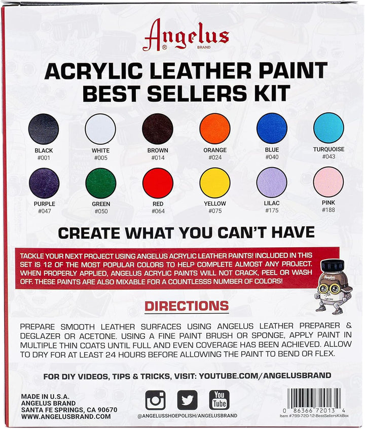Angelus Leather Paint Set Of 12 1 Oz