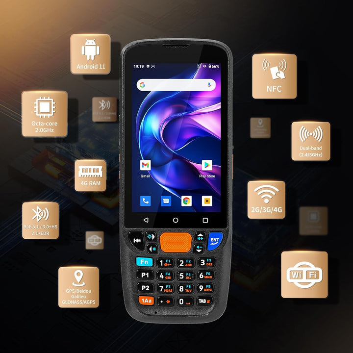 NETUM Android 11 Hand-Barcode-Scanner Q500, 4 + 64 GB mobiler Computer, Honeywell HS7 1D 2D Barcode-
