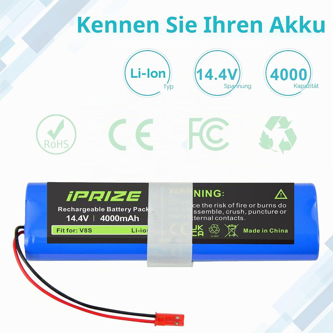 iPrize 14.4V 4000mAh Ersatzakku für iLife V3s Pro, V50, V5s Pro, V8s, X750, 14.4V