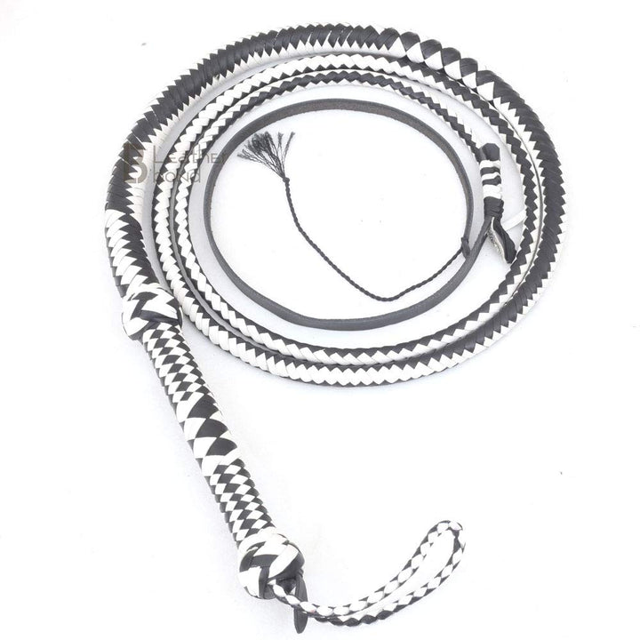 Echte & echte Rindsleder Leder Bullwhip 12 Zöpfe 10 Fuss Bullpeitsche schwarz & weiss