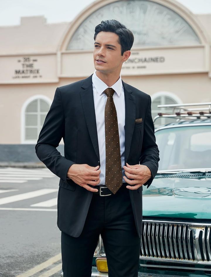 HISDERN Los 3 Stck Herren Krawatte Klassisch Elegante Krawatten und Einstecktuch Seidenkrawatte Set