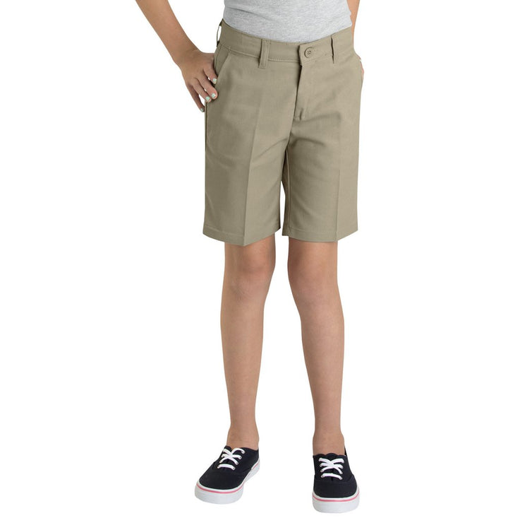 Dickies Girl Big Girls' Flex Waist Slim Fit Flat Front Short, Desert Sand, 8