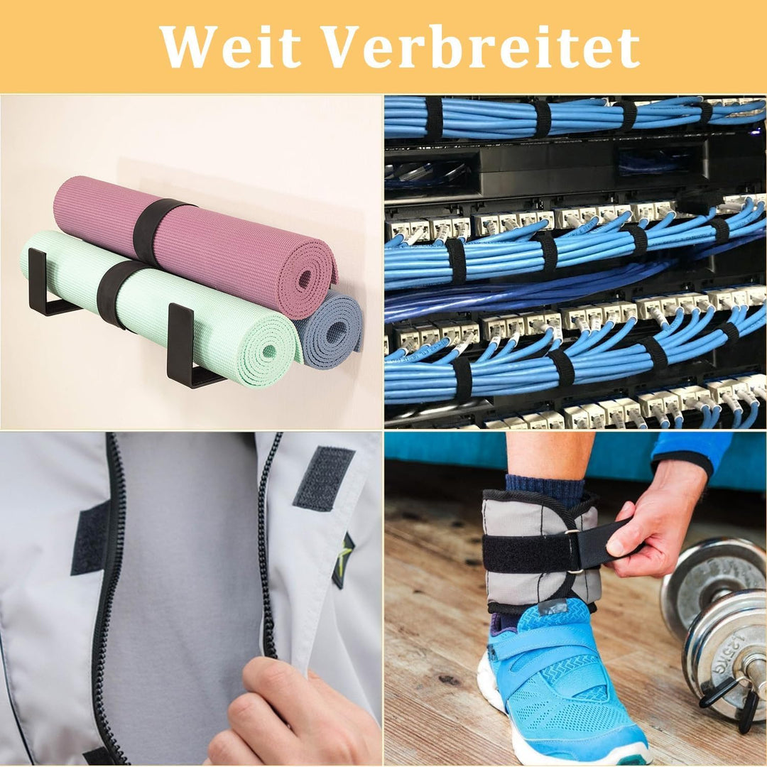 10m x 5cm Klettband mit 30 Schnallen, Breit Klett Kabelbinder Wiederverschliessbar, Frei Zuschneidba