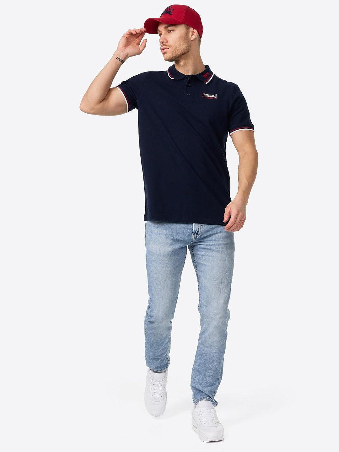 Lonsdale Herren Poloshirt schmale Passform Lion Blau (Bleu/Rouge/Blanc) M, Blau (Bleu/Rouge/Blanc) M