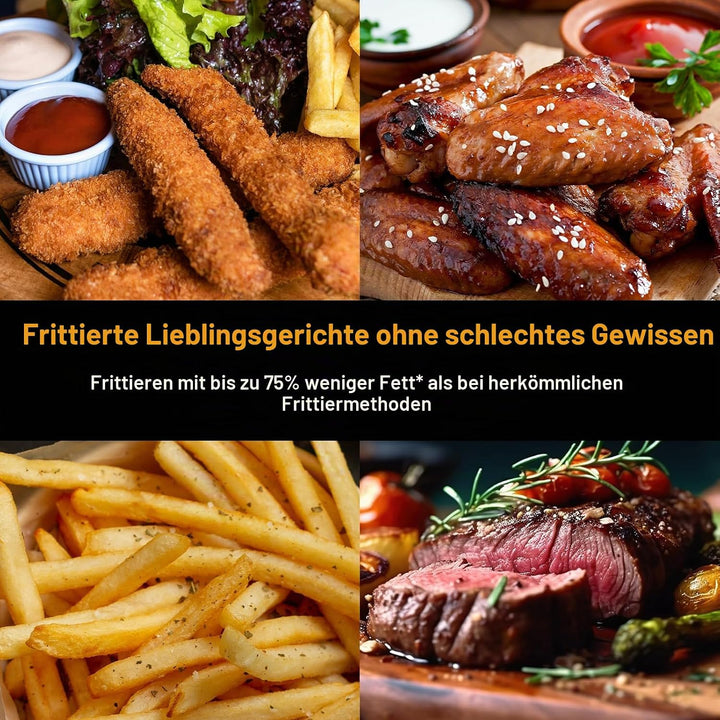 9L Dual-Zone Airfryer, Familiengrösse mit 2 Kochschubladen, 8 Kochfunktionen für Airfrying, Braten,