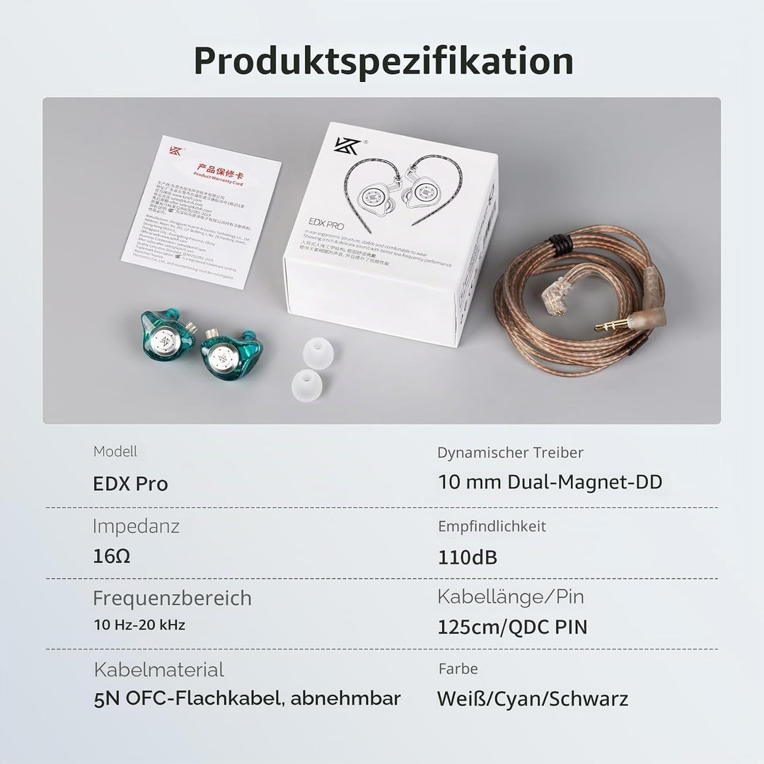 Keephifi KZ EDX Pro In Ear Monitor, IEM-Kopfhörer, Dual DD HiFi Stereo Sound, kabelgebunden, Geräusc