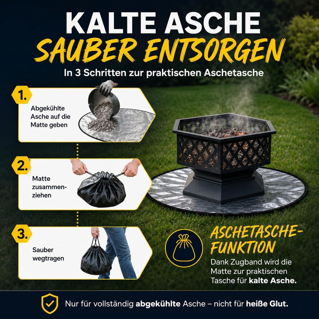 VATERLIEBE Feuerfeste Unterlage – Hitzebeständige Matte für Kohle & Asche – 100% Flammschutz – Für G