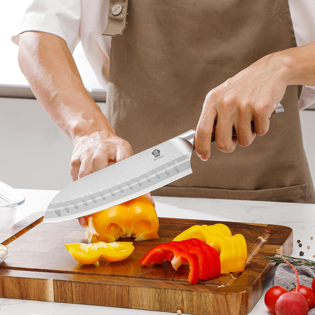 WILDMOK 18cm Santoku Messer Asiatischer Art, Santokumesser, Deutsch Edelstahl Küchenmesser mit ergon
