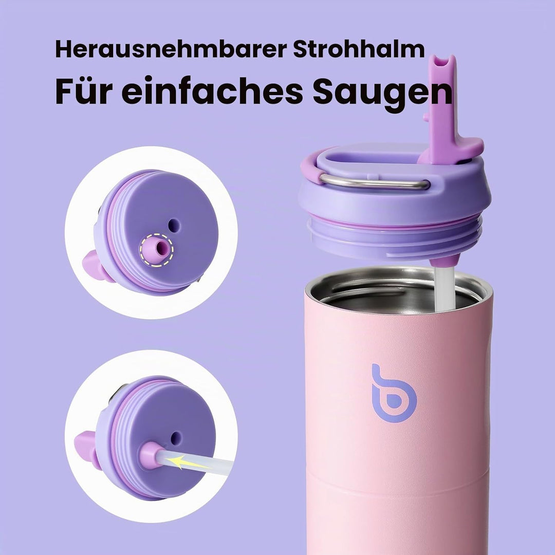 BOTTLE BOTTLE Isolierte Edelstahl Trinkflasche 750 ml mit Strohhalm, Deckel & Griff – Auslaufsicher,