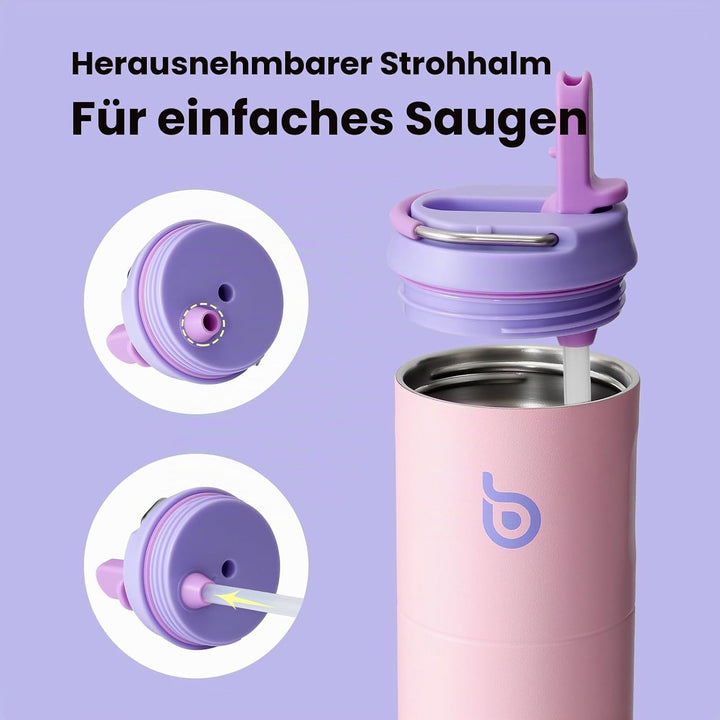 BOTTLE BOTTLE Isolierte Edelstahl Trinkflasche 750 ml mit Strohhalm, Deckel & Griff – Auslaufsicher,