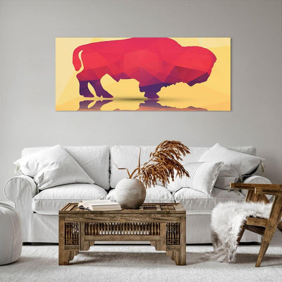 Wandbilder Dekoration Wohnzimmer Bison Illustration Bunt Grafik Panorama Bilder auf Leinwand 120x50c