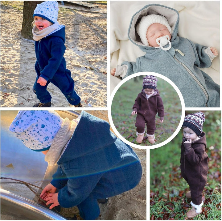 Lilakind“ Baby Kinder Wollwalk Overall Einteiler mit Kapuze Walkloden Walkoverall in 5 Farben Gr. 56