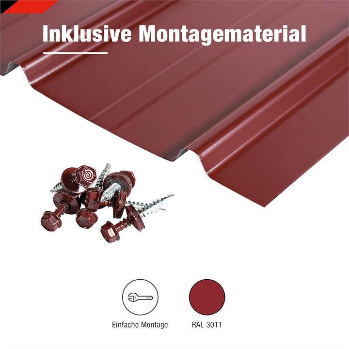 SMART Cover Set H12 Plus, 12 x Trapez-Abdeckblech 125 x 45 cm 6,75 m² inkl. Schrauben (Rot), Rot