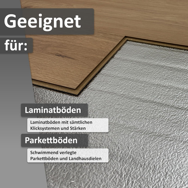 25 m² | uficell Trittschalldämmung ALU PLUS 2 mm Stark | Akustik Tritt- und Gehschalldämmung für Lam