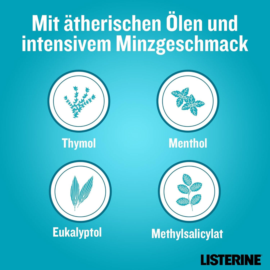LISTERINE Cool Mint Mundwasser (4 x 750 ml), antibakterielle Mundspülung mit ätherischen Ölen & inte