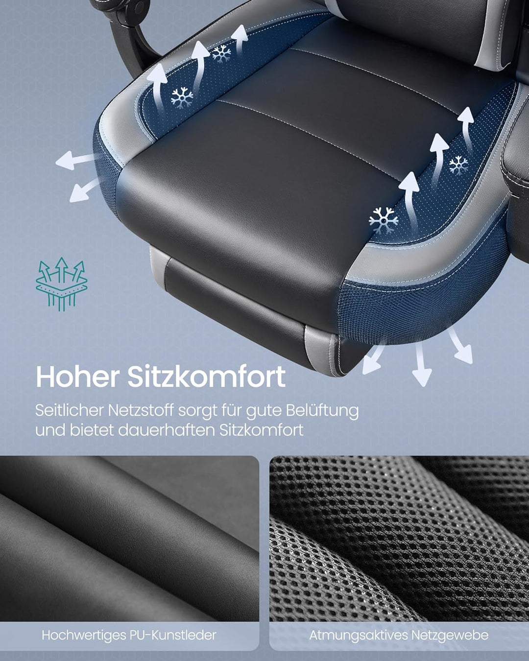 SONGMICS Gaming Stuhl, Bürostuhl mit Fussstütze, Schreibtischstuhl, ergonomisches Design, verstellba