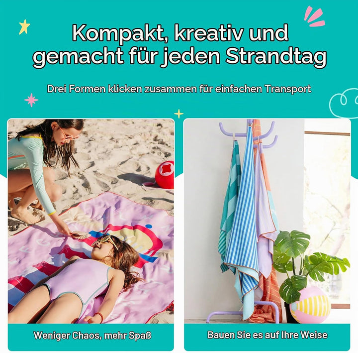 Quut – Strand-/Poolhandtuch für Kinder mit Spiel – Ultraschnell trocknende Mikrofaser, sandfrei – ko