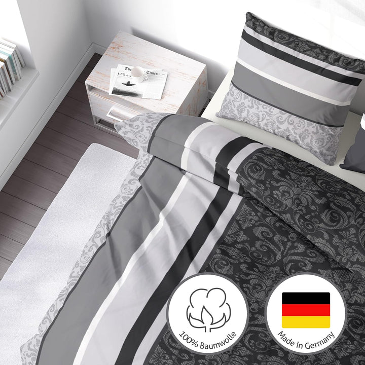 LINKHOFF Flanell Biber Bettwäsche 155x220 Baumwolle 2tlg | Bettwäsche-Set in Grau Anthrazit Paisley