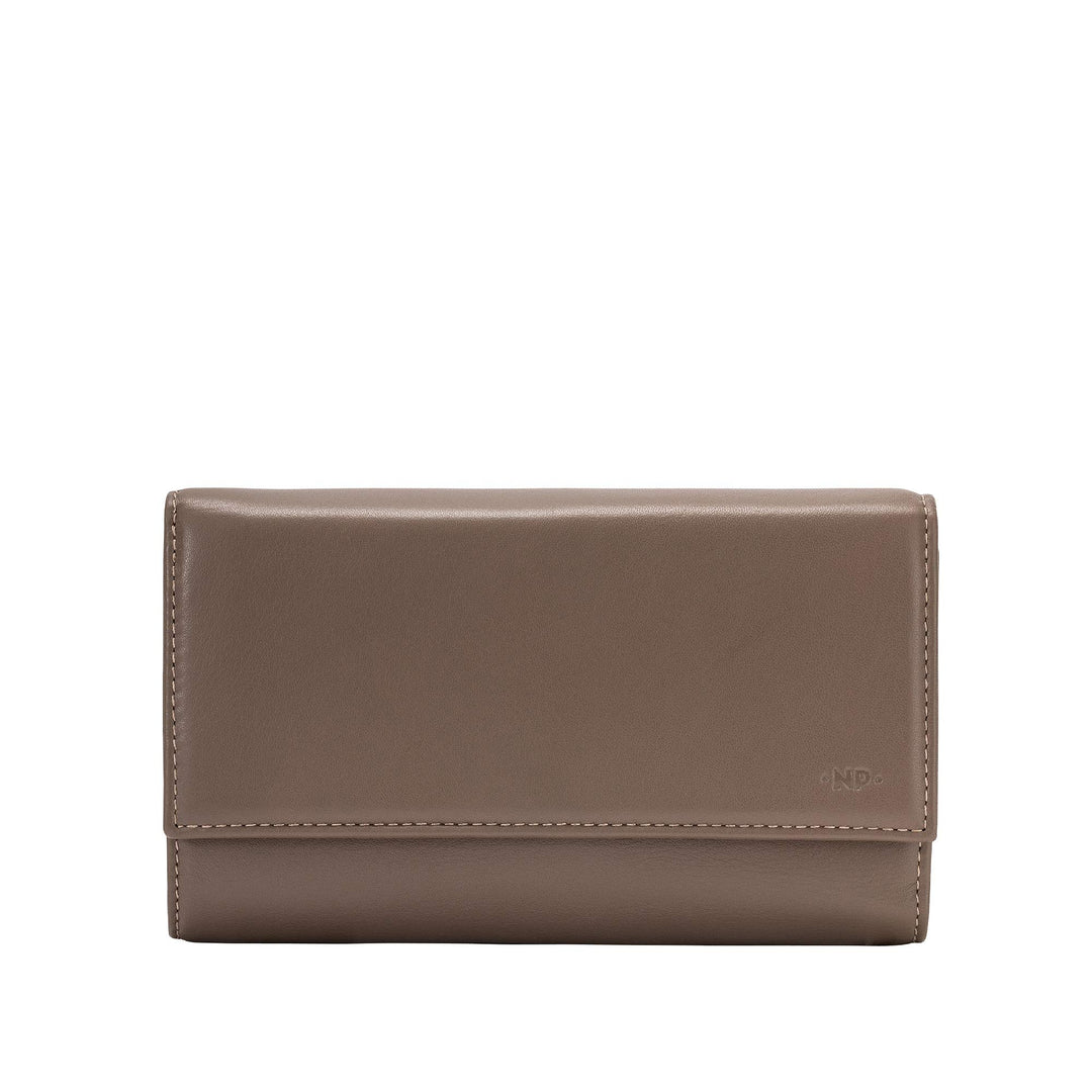 Damen Portemonnaie geräumig aus echtem Leder Multi-Fächer mit Münzfach und Kartenfächern Taupe, Taup