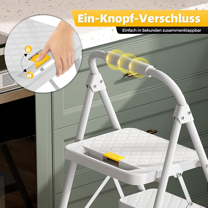 KINGRACK Trittleiter 3 Stufen Klappbar, haushaltsleiter Klapptritt 3 Stufen, Leiter mit Sicherheitss