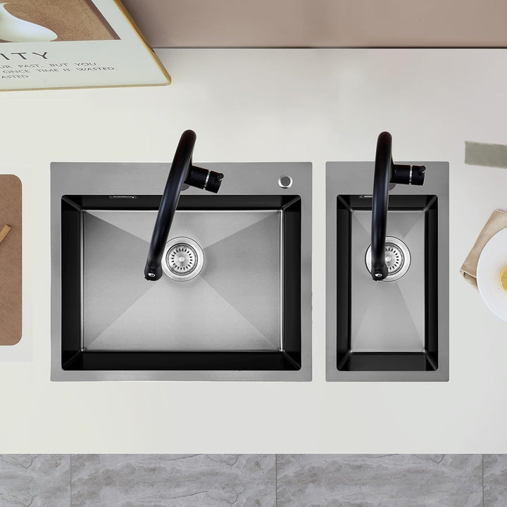 KEOKBON Spülbecken Küche Edelstahl Schwarz Anthrazit 60 x 50cm, Rechteckig Küchenspüle für 60cm brei