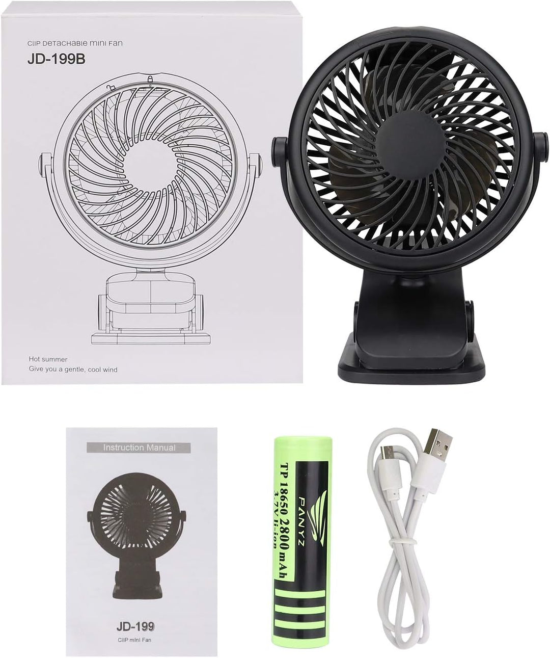 Mini USB Ventilator, Tragbarer Clip Tischventilator mit 3000mAh Wiederaufladbare Batterie, 3 Geschwi