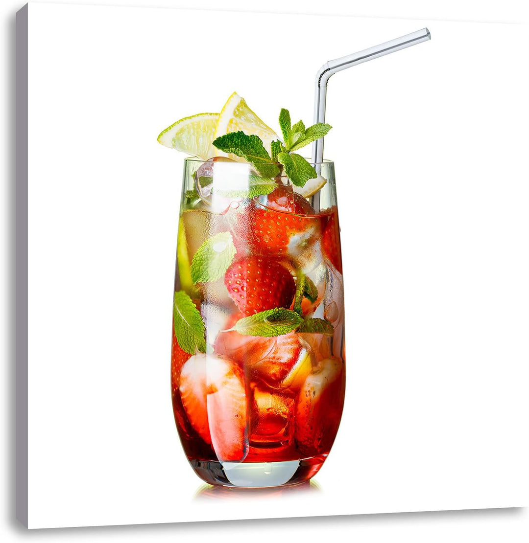 Pixxprint Leckerer Erdbeercocktail mit Zitrone und Minze, Format: 70x70 auf Leinwand, 70x70