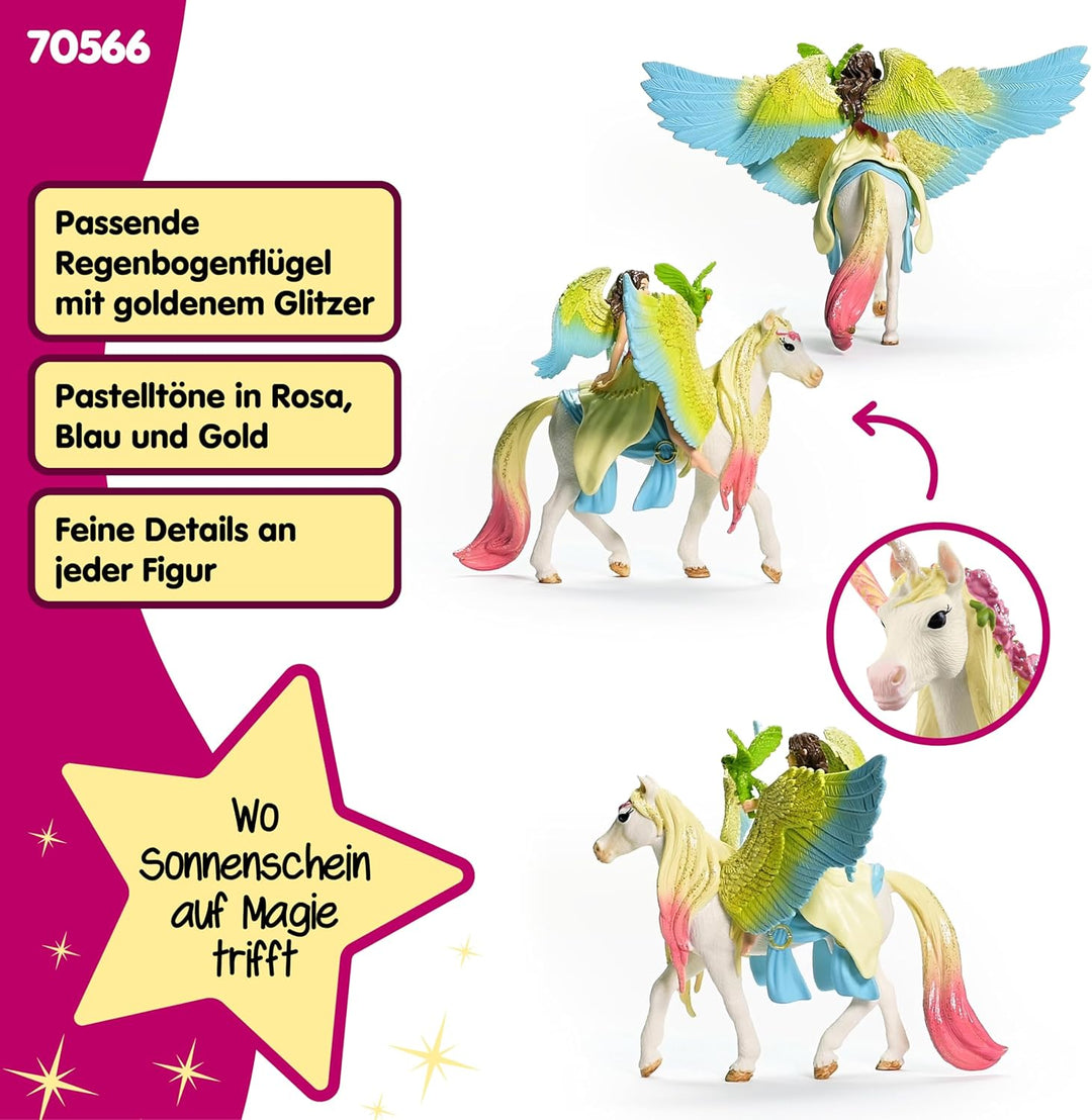 schleich BAYALA 70566 Fee Surah und Einhorn Glitzer Pegasus 3-Tlg Spielset - Einhorn mit Flügel und