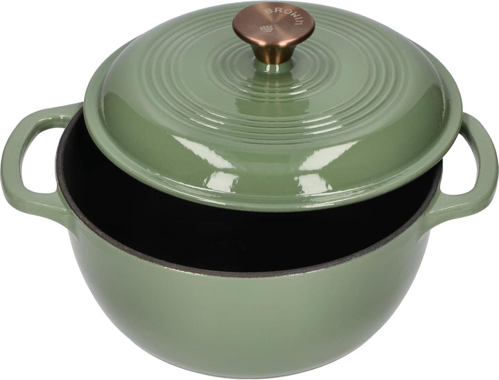 BROWIN® Gusseiserner Emaille-Kochtopf 330544 | 31 x 24 x 12 cm | Grün. 4 L | Emaille Bräter mit Deck
