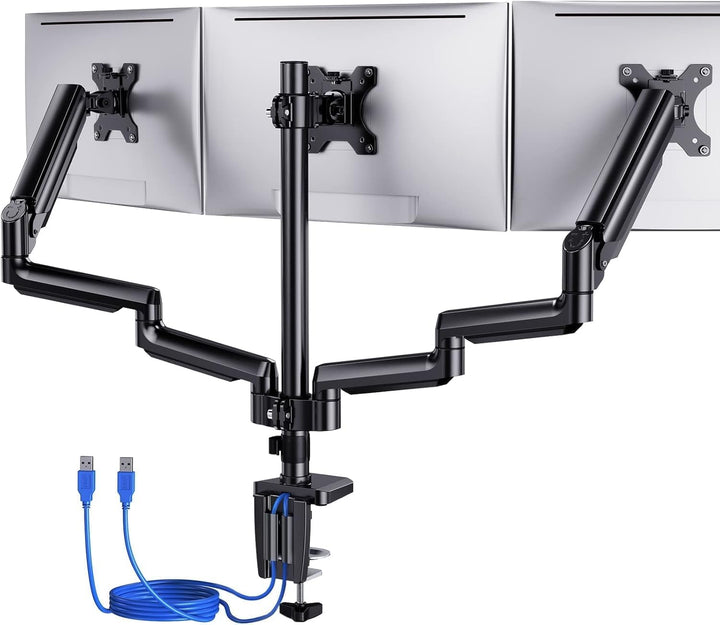 ErGear Monitor Halterung 3 Monitore mit USB-Anschlüssen, Einstellbarer Gasfeder-Monitorhalterung 3 M
