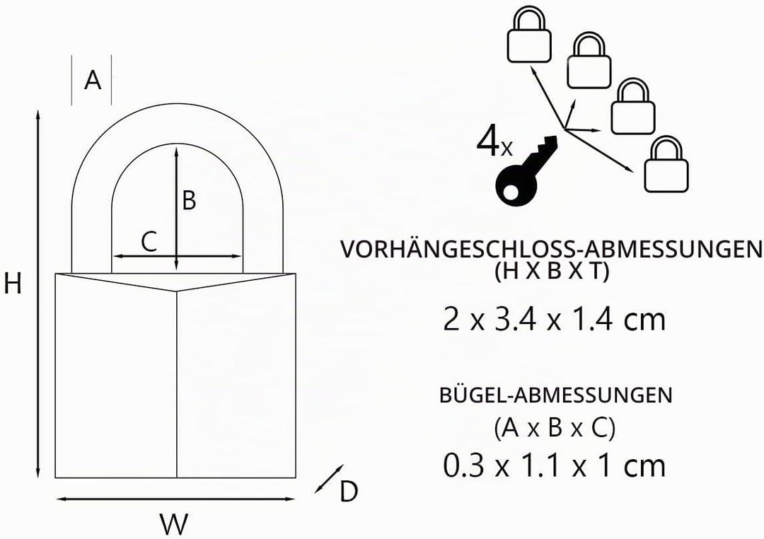 MASTER LOCK Kleine Vorhängeschlosser [Schlüssel] [4er-Set][Gleichschliessend] 9120EURQBLKNOP - Ideal