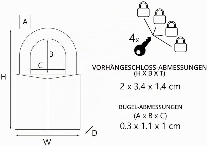 MASTER LOCK Kleine Vorhängeschlosser [Schlüssel] [4er-Set][Gleichschliessend] 9120EURQBLKNOP - Ideal