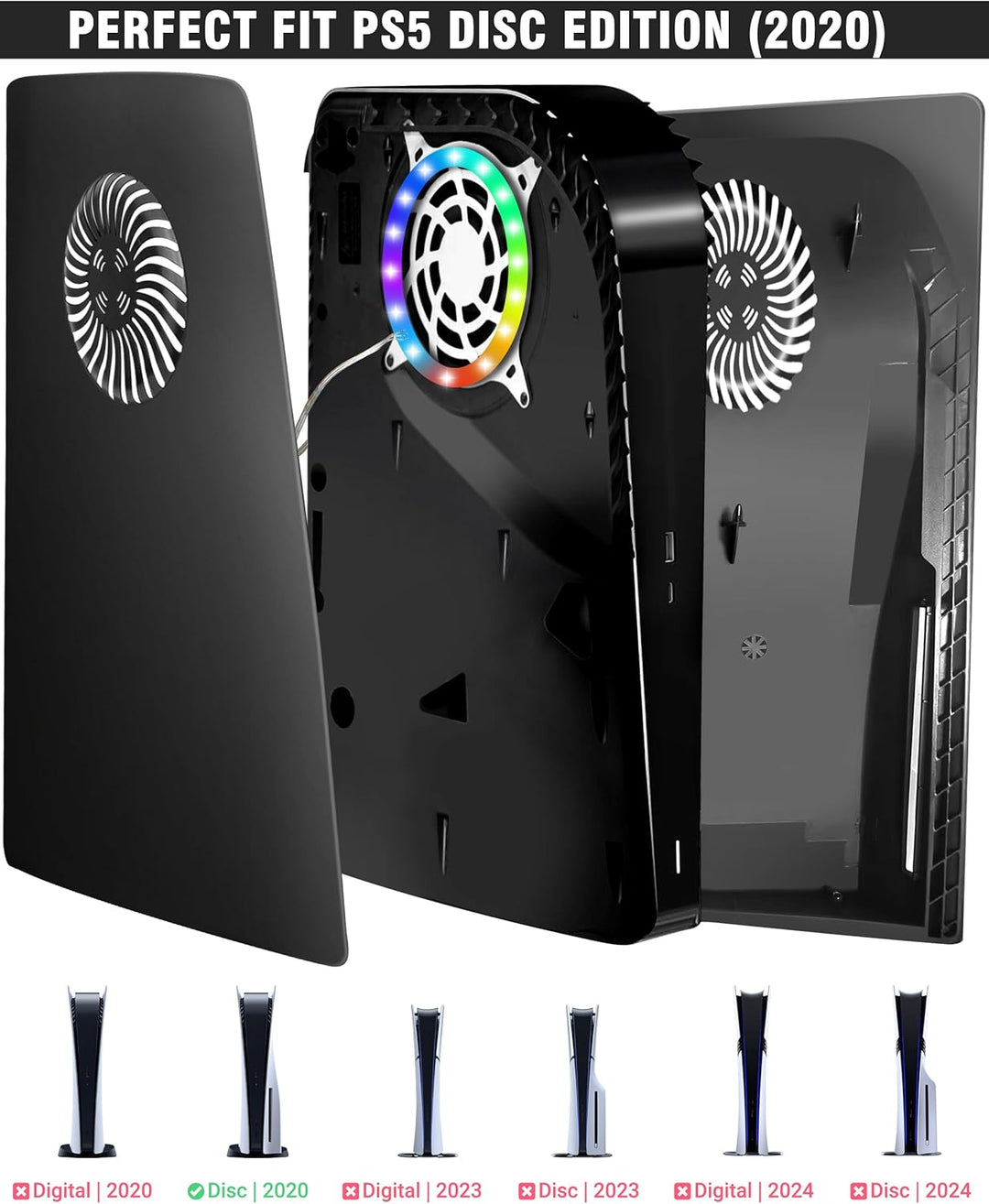 Joso Frontblende für PS5 Disc Edition, Kratzfeste, staubdichte Ersatzhülle mit RGB-Ring, Abdeckung p